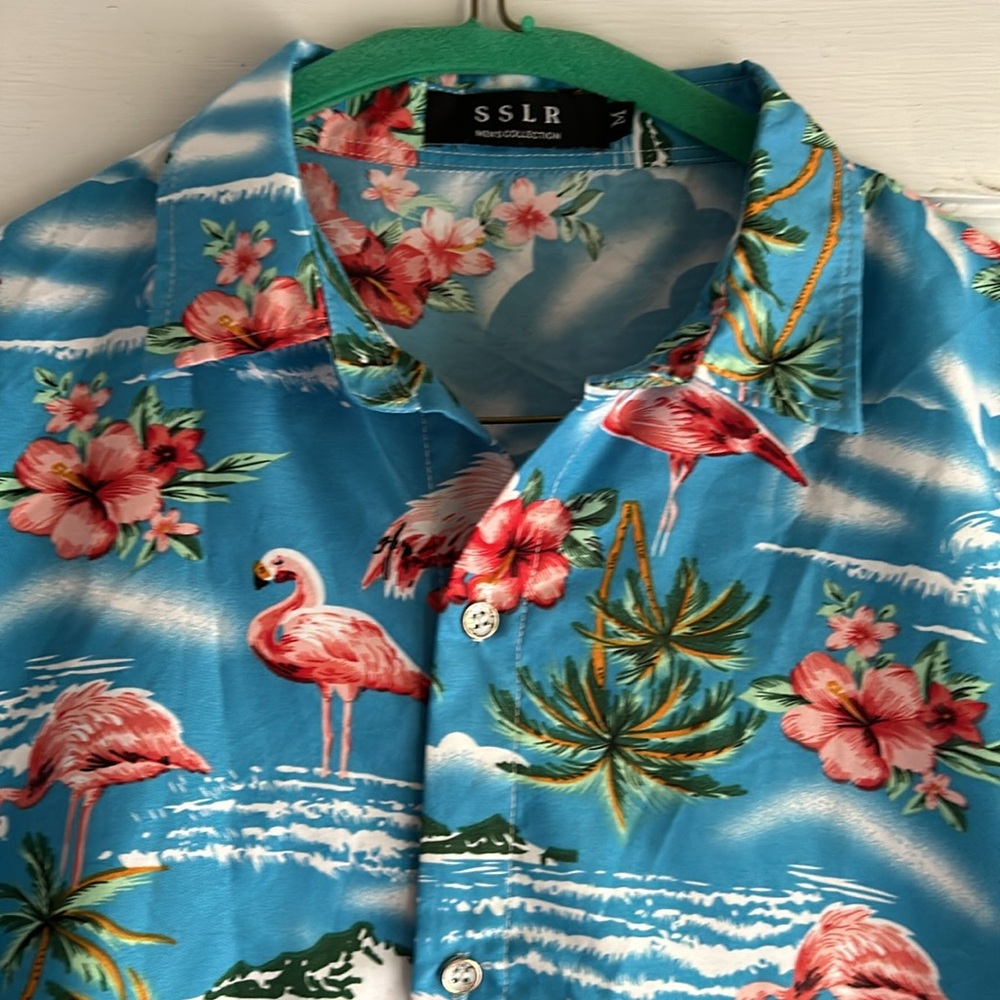 3/$50 EC SSLR Men’s Collection Hawaiian Shirt Hibiscus Flamingo Palm Trees Retro